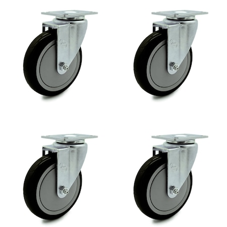 Service Caster 5 Inch Black Polyurethane Wheel Swivel Top Plate Caster Set SCC-20S514-PPUB-BLK-TP3-4
